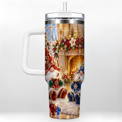 Gemstone Gnome Tumbler 40oz, Holiday Tumbler, Stainless Steel Travel Cup