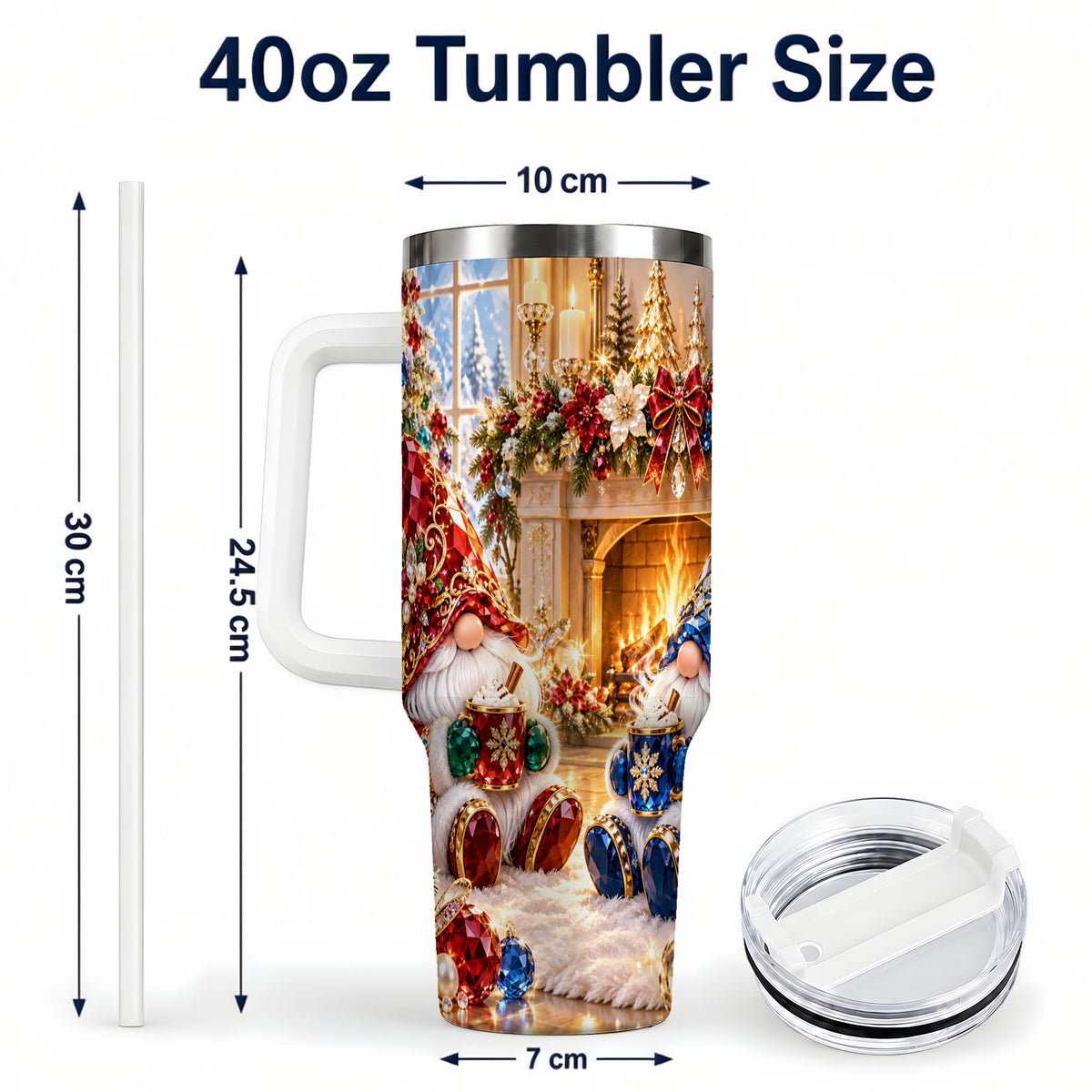 #pl[40oz|White] Gemstone Gnome Tumbler 40oz, Holiday Tumbler, Stainless Steel Travel Cup