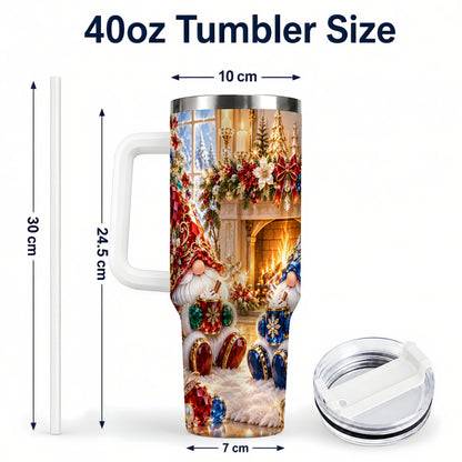 #pl[40oz|White] Gemstone Gnome Tumbler 40oz, Holiday Tumbler, Stainless Steel Travel Cup