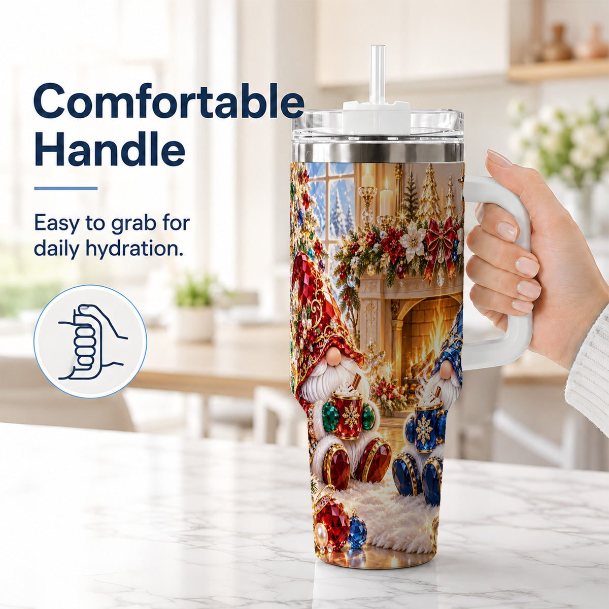#pl[40oz|White] Gemstone Gnome Tumbler 40oz, Holiday Tumbler, Stainless Steel Travel Cup