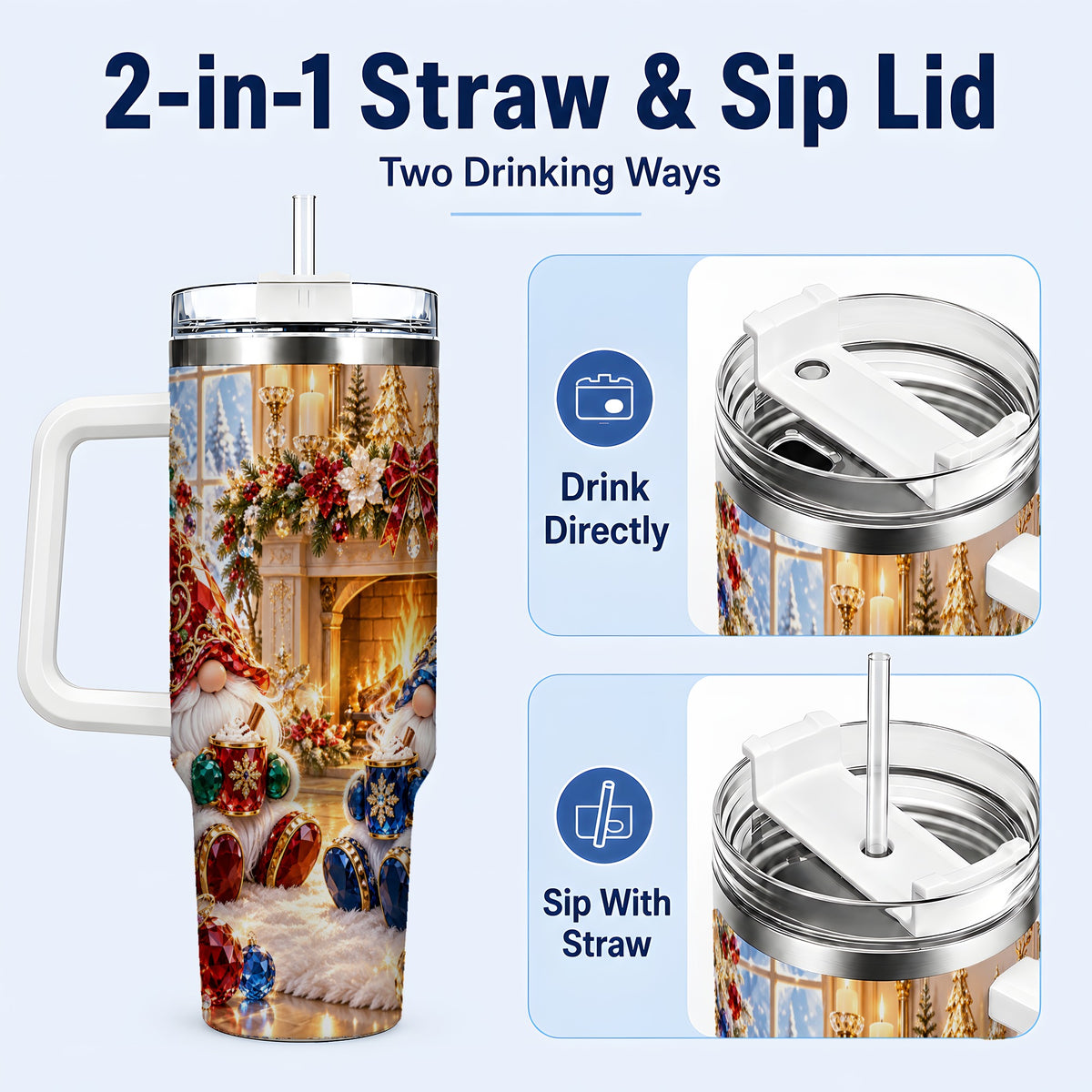 #pl[40oz|White] Gemstone Gnome Tumbler 40oz, Holiday Tumbler, Stainless Steel Travel Cup