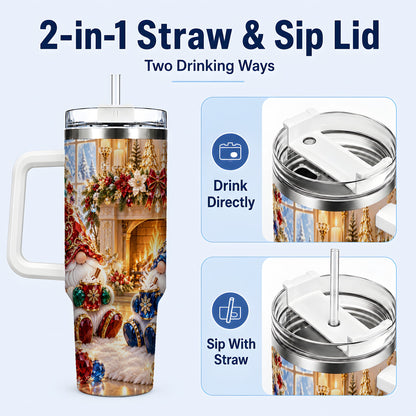 #pl[40oz|White] Gemstone Gnome Tumbler 40oz, Holiday Tumbler, Stainless Steel Travel Cup