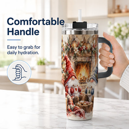 #pl[40oz|Black] Watercolor Gnome Tumbler 40oz, Winter Tumbler, Stainless Steel Travel Cup