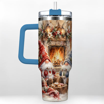 #pl[40oz|Blue] Watercolor Gnome Tumbler 40oz, Winter Tumbler, Stainless Steel Travel Cup