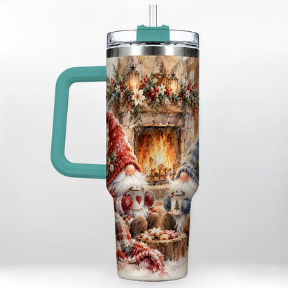 #pl[40oz|Green] Watercolor Gnome Tumbler 40oz, Winter Tumbler, Stainless Steel Travel Cup