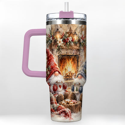 #pl[40oz|Pink] Watercolor Gnome Tumbler 40oz, Winter Tumbler, Stainless Steel Travel Cup