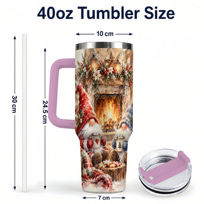 #pl[40oz|Pink] Watercolor Gnome Tumbler 40oz, Winter Tumbler, Stainless Steel Travel Cup