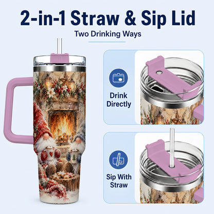 #pl[40oz|Pink] Watercolor Gnome Tumbler 40oz, Winter Tumbler, Stainless Steel Travel Cup