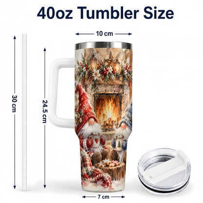 #pl[40oz|White] Watercolor Gnome Tumbler 40oz, Winter Tumbler, Stainless Steel Travel Cup