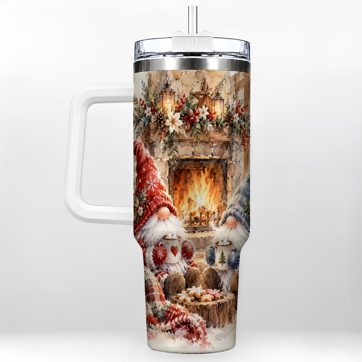 Watercolor Gnome Tumbler 40oz, Winter Tumbler, Stainless Steel Travel Cup