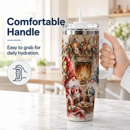 #pl[40oz|White] Watercolor Gnome Tumbler 40oz, Winter Tumbler, Stainless Steel Travel Cup