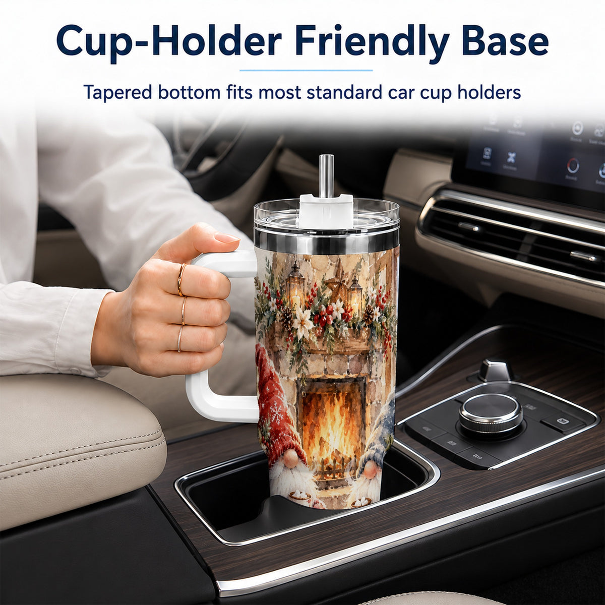 Watercolor Gnome Tumbler 40oz, Winter Tumbler, Stainless Steel Travel Cup
