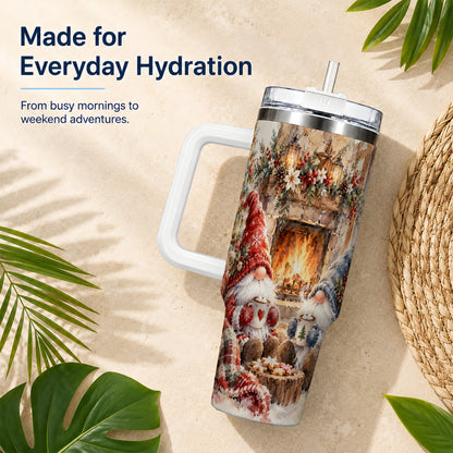 Watercolor Gnome Tumbler 40oz, Winter Tumbler, Stainless Steel Travel Cup