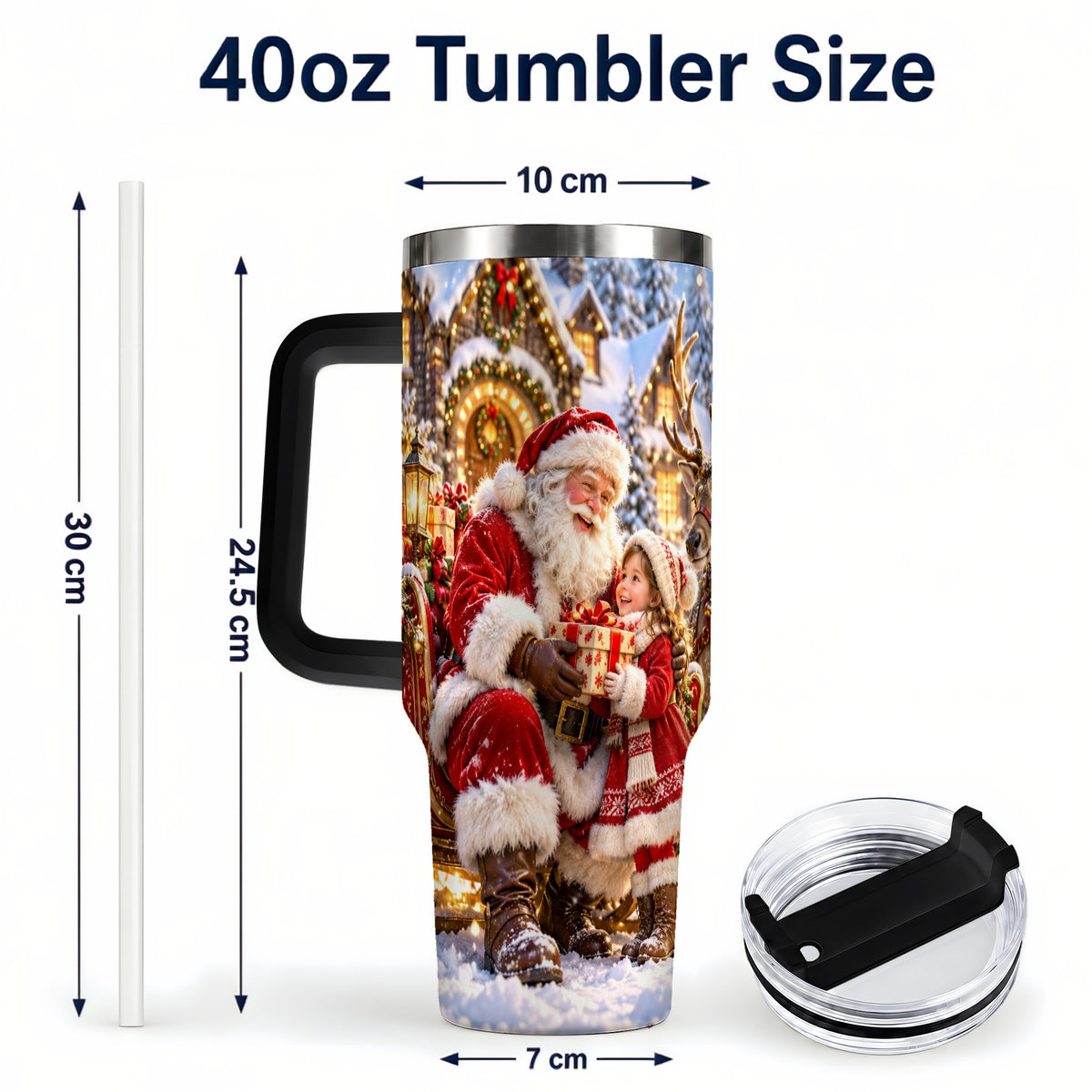 #pl[40oz|Black] Santa Reindeer Tumbler 40oz, Christmas Tumbler, Stainless Steel Travel Cup