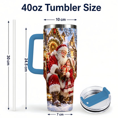 #pl[40oz|Blue] Santa Reindeer Tumbler 40oz, Christmas Tumbler, Stainless Steel Travel Cup