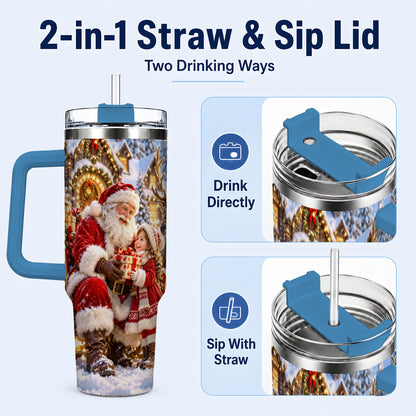 #pl[40oz|Blue] Santa Reindeer Tumbler 40oz, Christmas Tumbler, Stainless Steel Travel Cup