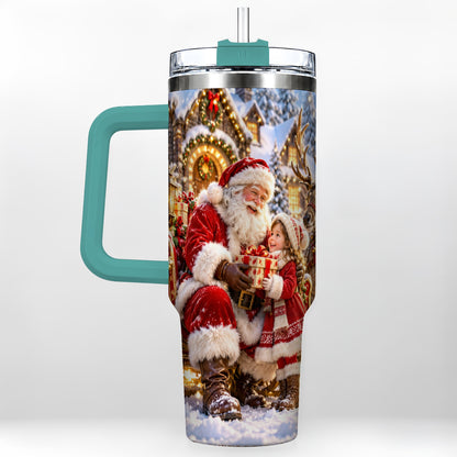 #pl[40oz|Green] Santa Reindeer Tumbler 40oz, Christmas Tumbler, Stainless Steel Travel Cup
