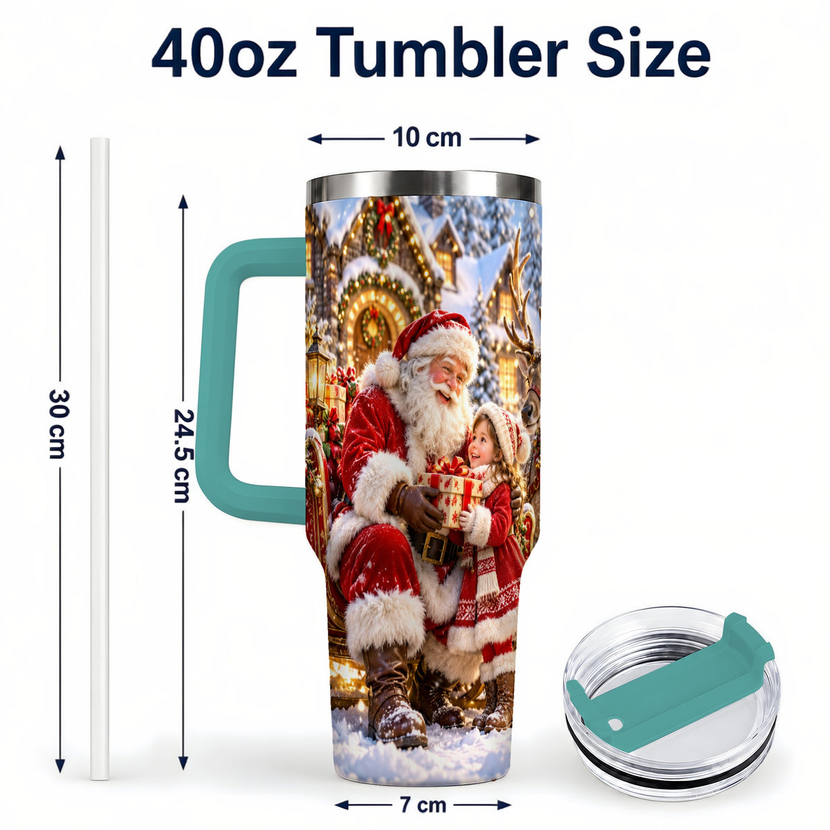 #pl[40oz|Green] Santa Reindeer Tumbler 40oz, Christmas Tumbler, Stainless Steel Travel Cup
