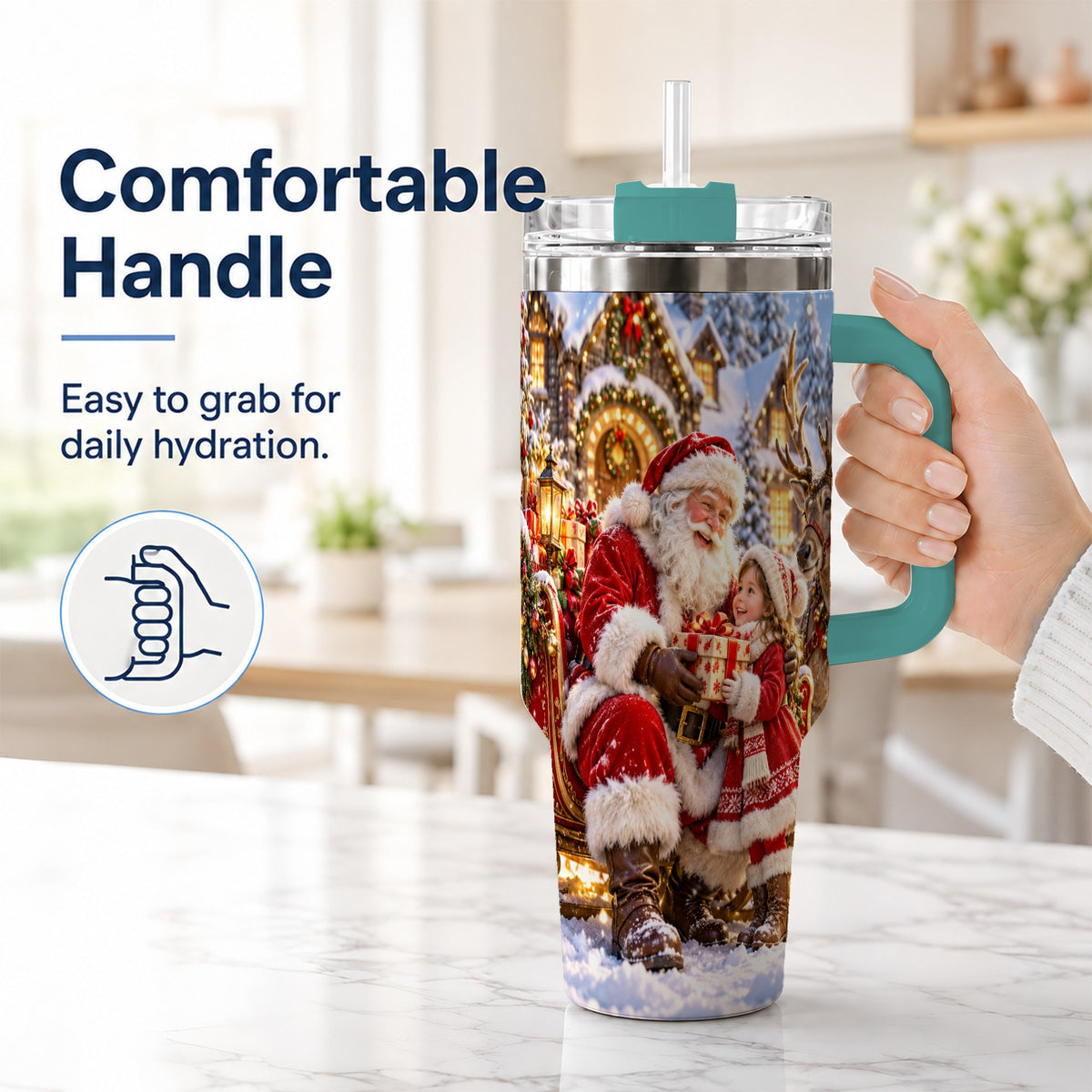 #pl[40oz|Green] Santa Reindeer Tumbler 40oz, Christmas Tumbler, Stainless Steel Travel Cup