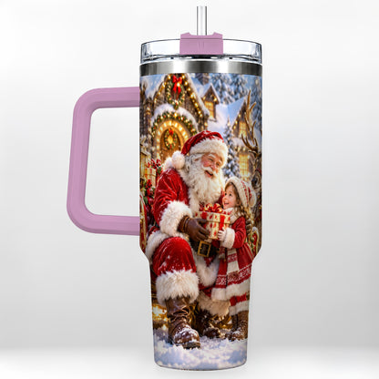 #pl[40oz|Pink] Santa Reindeer Tumbler 40oz, Christmas Tumbler, Stainless Steel Travel Cup