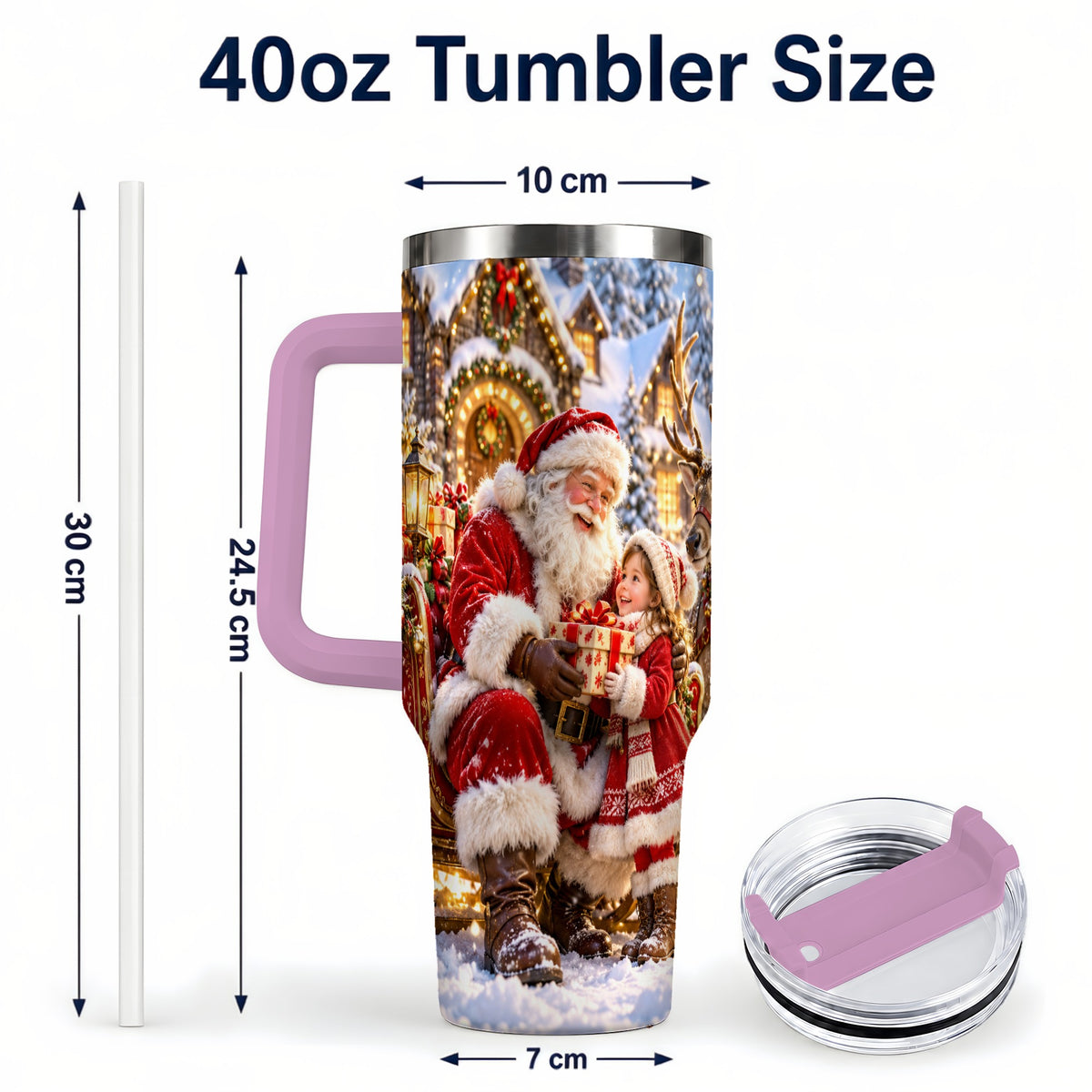 #pl[40oz|Pink] Santa Reindeer Tumbler 40oz, Christmas Tumbler, Stainless Steel Travel Cup