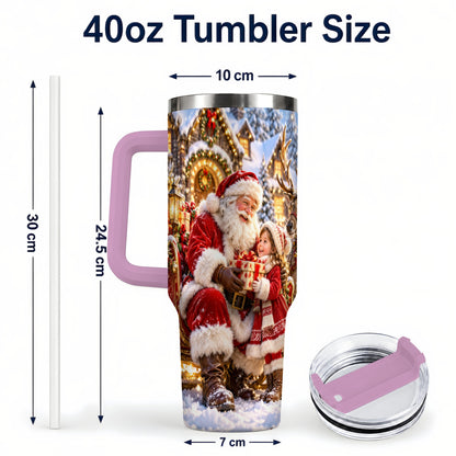 #pl[40oz|Pink] Santa Reindeer Tumbler 40oz, Christmas Tumbler, Stainless Steel Travel Cup