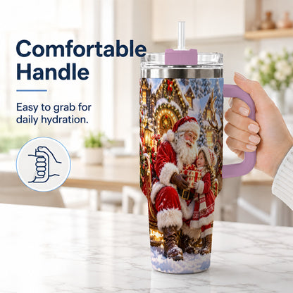 #pl[40oz|Pink] Santa Reindeer Tumbler 40oz, Christmas Tumbler, Stainless Steel Travel Cup