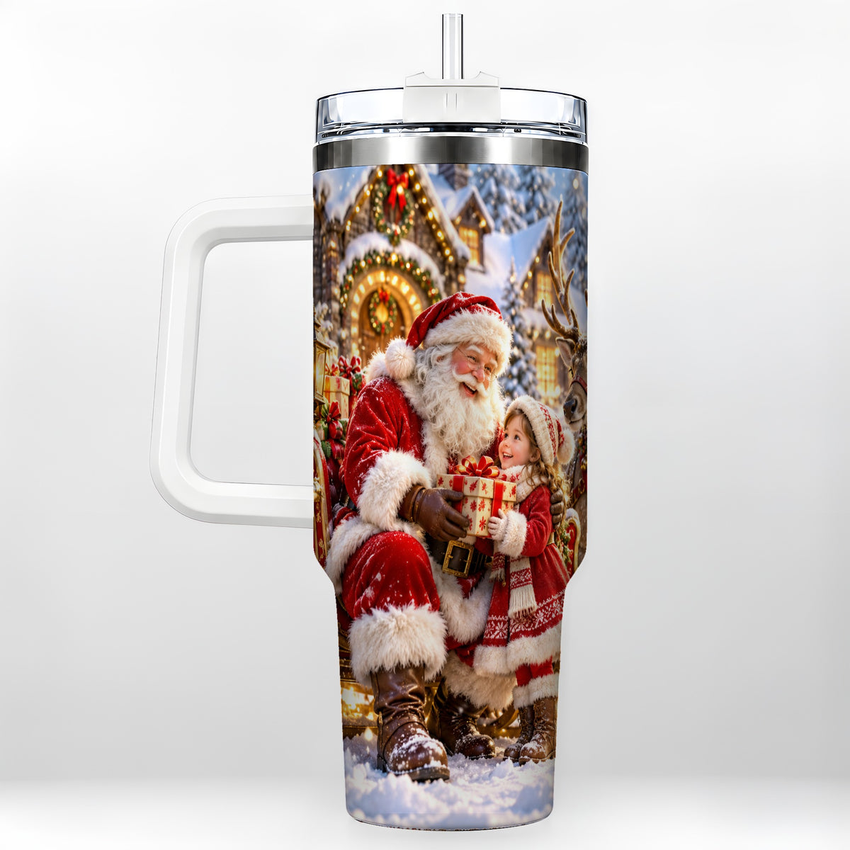 Santa Reindeer Tumbler 40oz, Christmas Tumbler, Stainless Steel Travel Cup