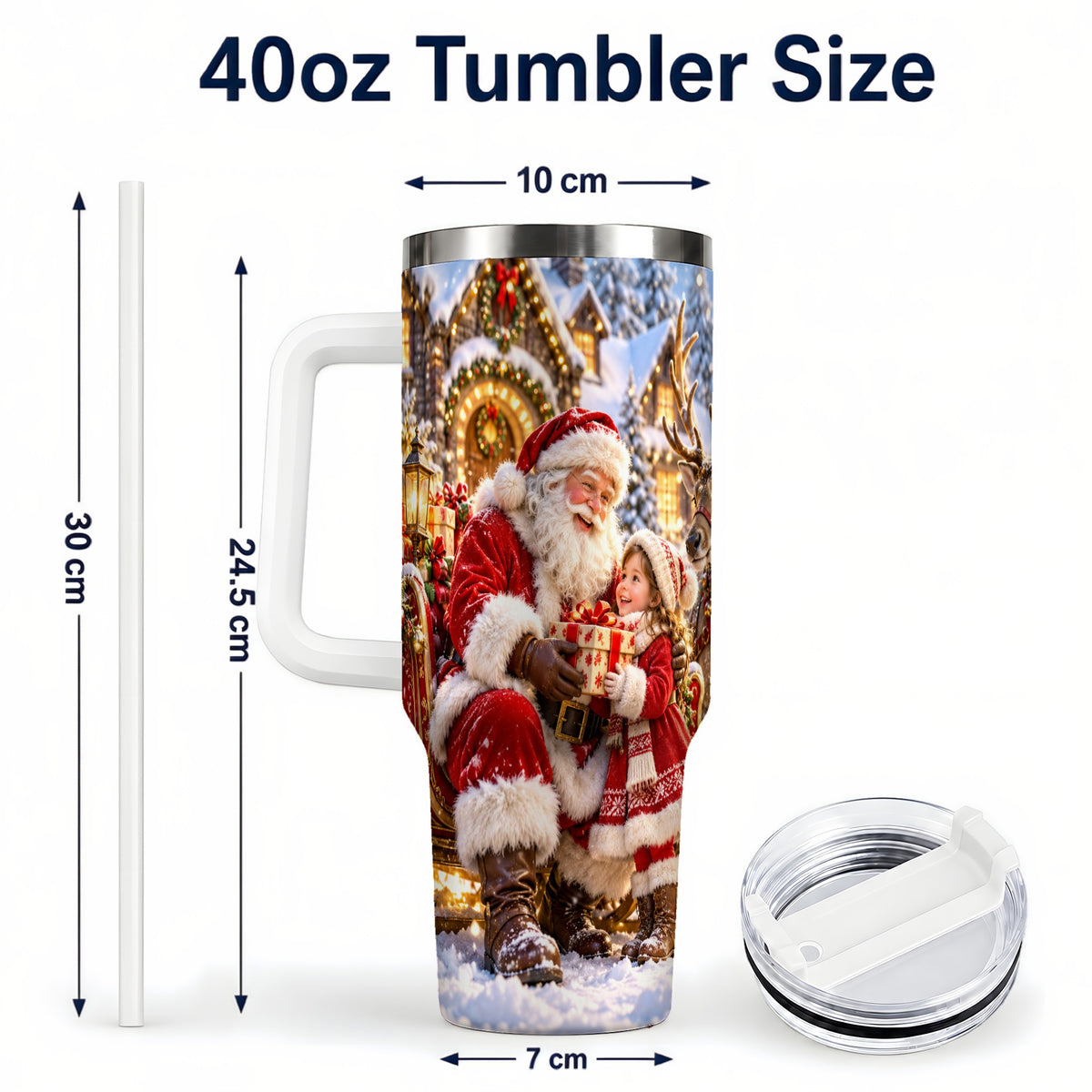 #pl[40oz|White] Santa Reindeer Tumbler 40oz, Christmas Tumbler, Stainless Steel Travel Cup