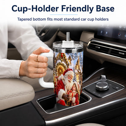 Santa Reindeer Tumbler 40oz, Christmas Tumbler, Stainless Steel Travel Cup