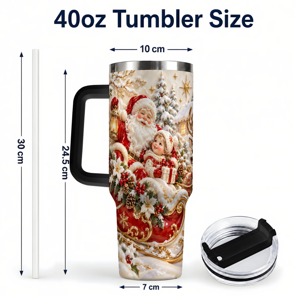 #pl[40oz|Black] Santa Sleigh Tumbler 40oz, Christmas Tumbler, Stainless Steel Travel Cup