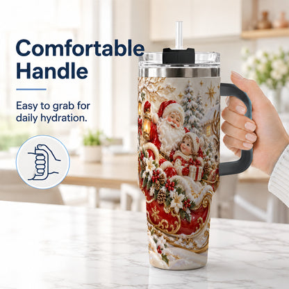 #pl[40oz|Black] Santa Sleigh Tumbler 40oz, Christmas Tumbler, Stainless Steel Travel Cup