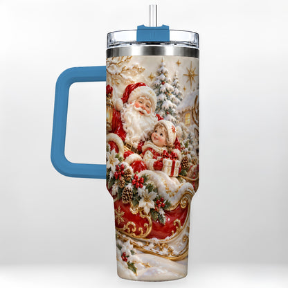#pl[40oz|Blue] Santa Sleigh Tumbler 40oz, Christmas Tumbler, Stainless Steel Travel Cup