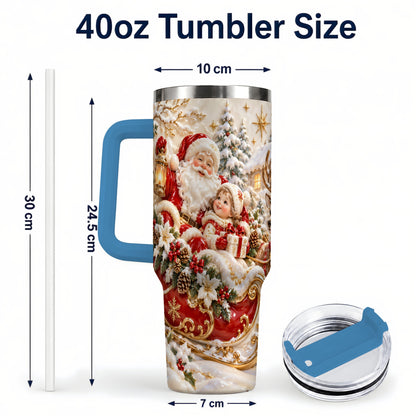 #pl[40oz|Blue] Santa Sleigh Tumbler 40oz, Christmas Tumbler, Stainless Steel Travel Cup