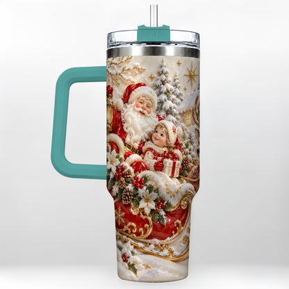 #pl[40oz|Green] Santa Sleigh Tumbler 40oz, Christmas Tumbler, Stainless Steel Travel Cup