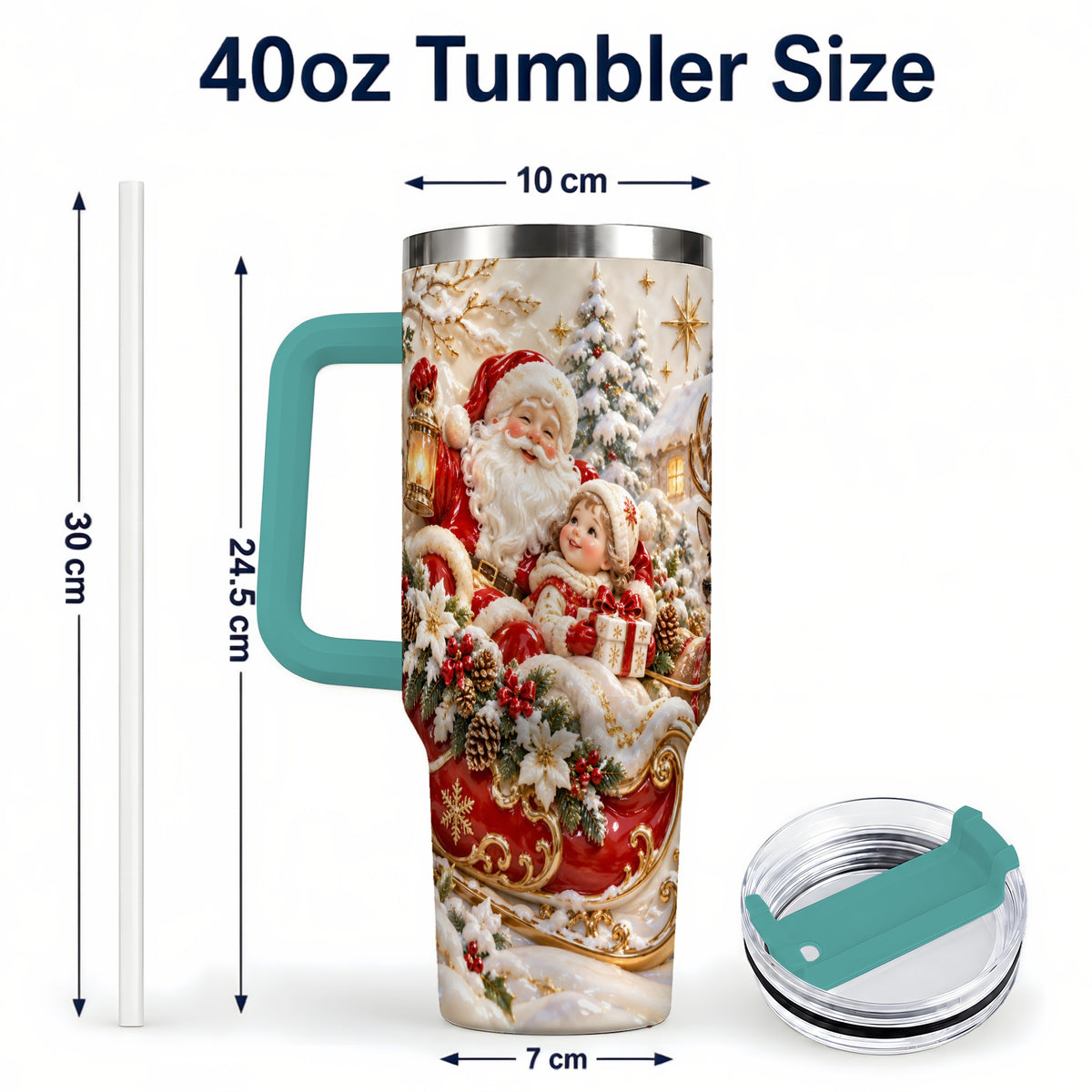 #pl[40oz|Green] Santa Sleigh Tumbler 40oz, Christmas Tumbler, Stainless Steel Travel Cup