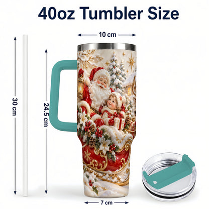 #pl[40oz|Green] Santa Sleigh Tumbler 40oz, Christmas Tumbler, Stainless Steel Travel Cup
