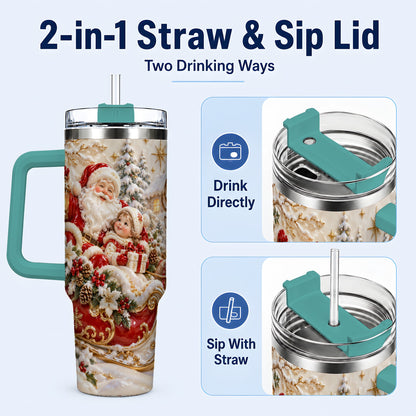 #pl[40oz|Green] Santa Sleigh Tumbler 40oz, Christmas Tumbler, Stainless Steel Travel Cup