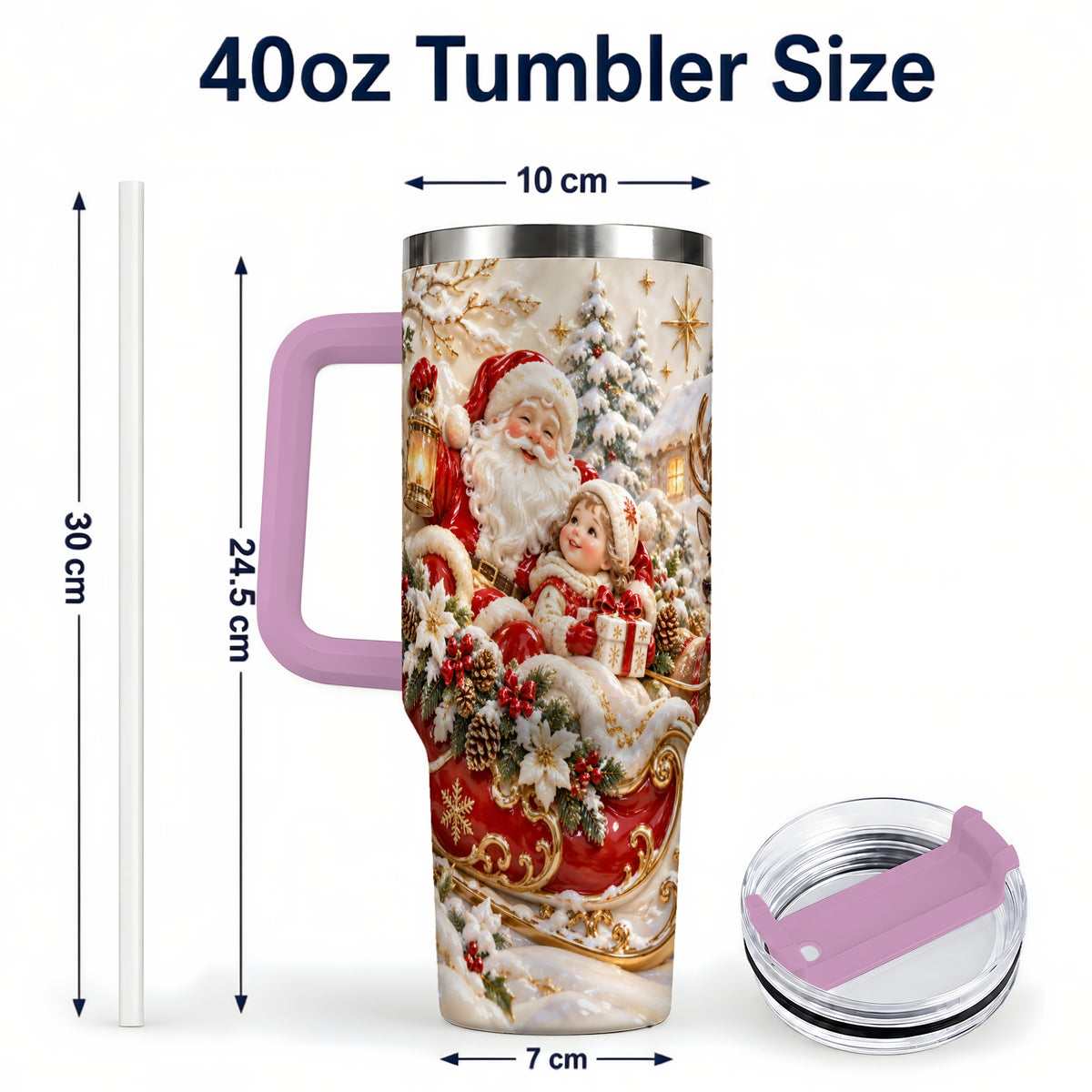 #pl[40oz|Pink] Santa Sleigh Tumbler 40oz, Christmas Tumbler, Stainless Steel Travel Cup