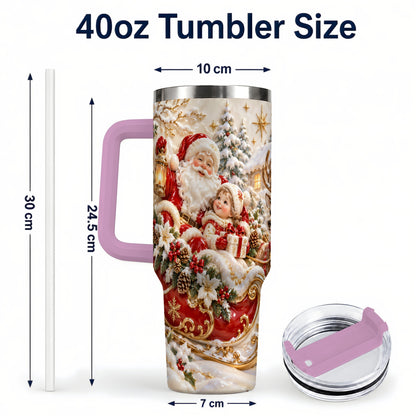 #pl[40oz|Pink] Santa Sleigh Tumbler 40oz, Christmas Tumbler, Stainless Steel Travel Cup