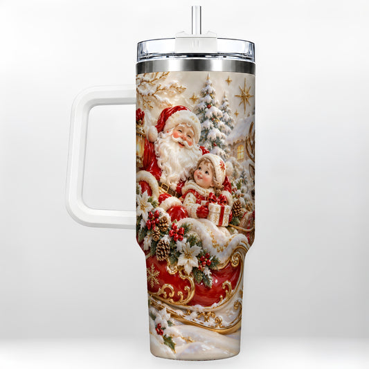 Santa Sleigh Tumbler 40oz, Christmas Tumbler, Stainless Steel Travel Cup