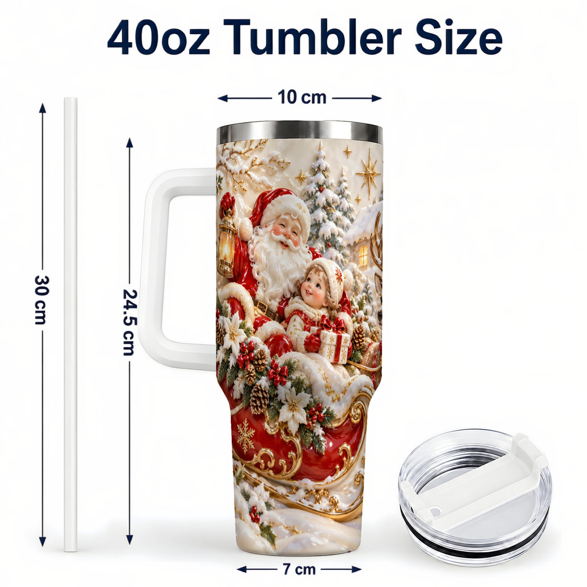 #pl[40oz|White] Santa Sleigh Tumbler 40oz, Christmas Tumbler, Stainless Steel Travel Cup