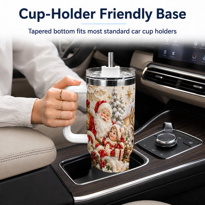 Santa Sleigh Tumbler 40oz, Christmas Tumbler, Stainless Steel Travel Cup