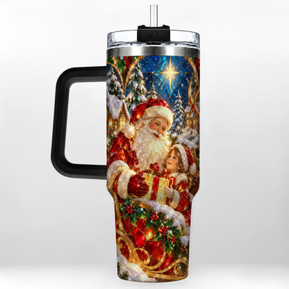 #pl[40oz|Black] Santa Gift Tumbler 40oz, Holiday Tumbler, Stainless Steel Travel Cup