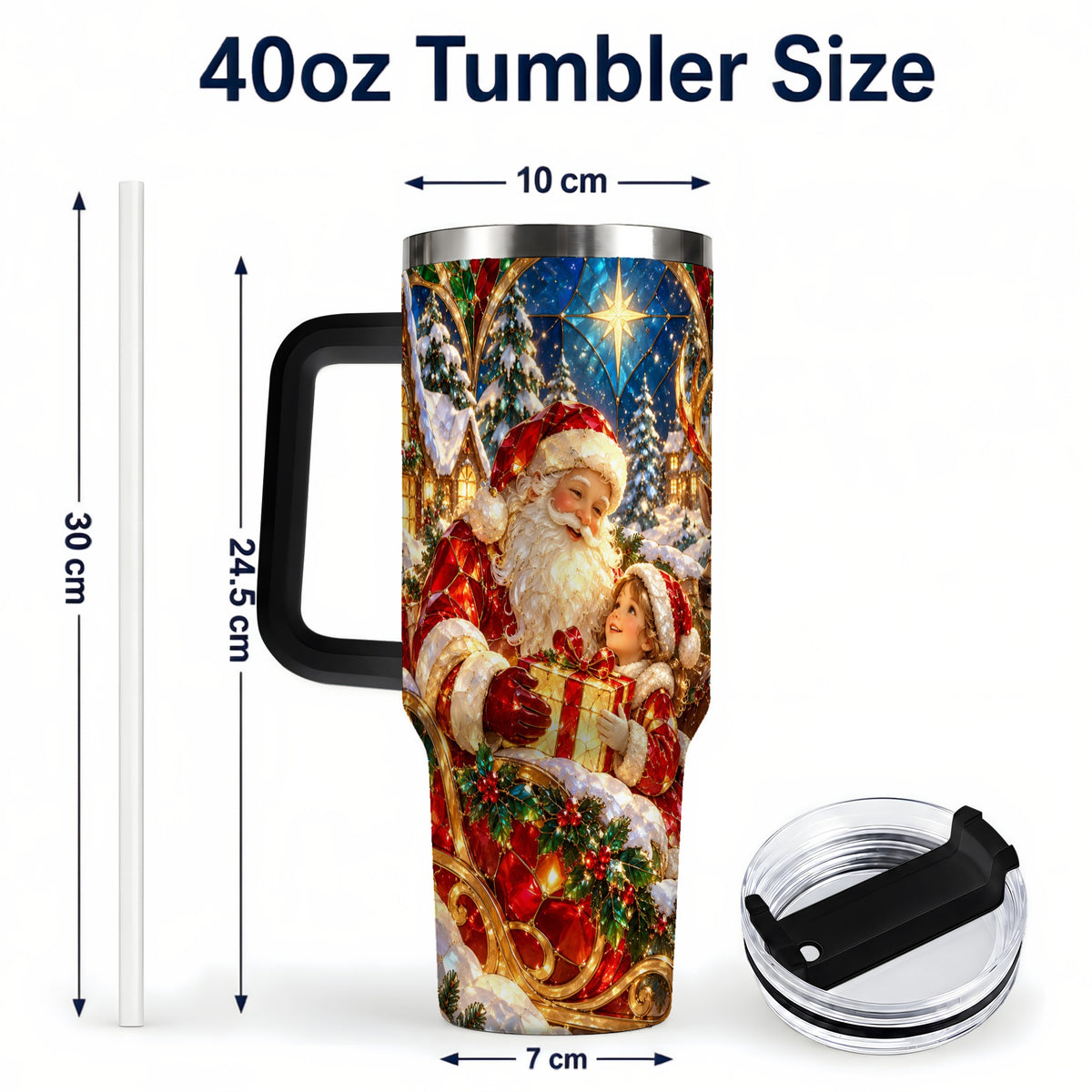#pl[40oz|Black] Santa Gift Tumbler 40oz, Holiday Tumbler, Stainless Steel Travel Cup