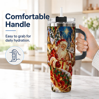 #pl[40oz|Black] Santa Gift Tumbler 40oz, Holiday Tumbler, Stainless Steel Travel Cup