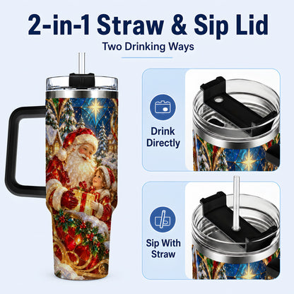 #pl[40oz|Black] Santa Gift Tumbler 40oz, Holiday Tumbler, Stainless Steel Travel Cup