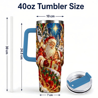 #pl[40oz|Blue] Santa Gift Tumbler 40oz, Holiday Tumbler, Stainless Steel Travel Cup