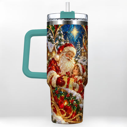 #pl[40oz|Green] Santa Gift Tumbler 40oz, Holiday Tumbler, Stainless Steel Travel Cup