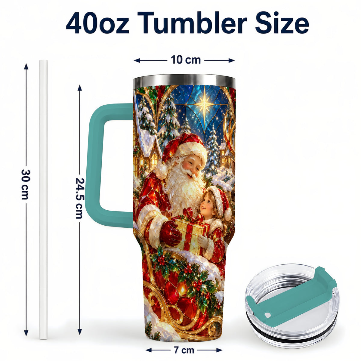 #pl[40oz|Green] Santa Gift Tumbler 40oz, Holiday Tumbler, Stainless Steel Travel Cup